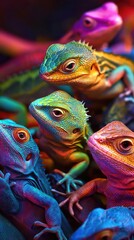 Obraz premium Colorful Reptilian Creatures in Vibrant Group Display