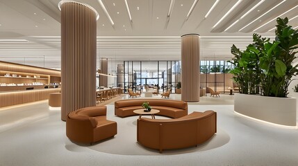 Minimalist and Functional Co Working Space with Clean Lines Neutral Tones and Modern Office Furniture in an Isolated Background