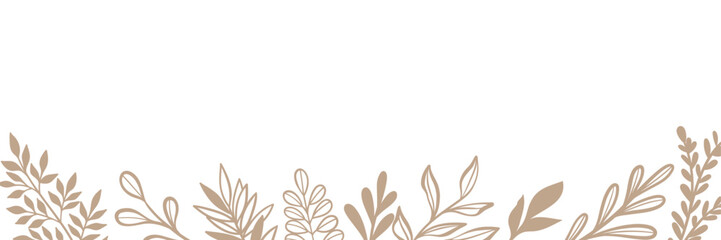 Obraz premium Autumn leaf background minimalist brown white banner design, footer frame cover design, concept illustration