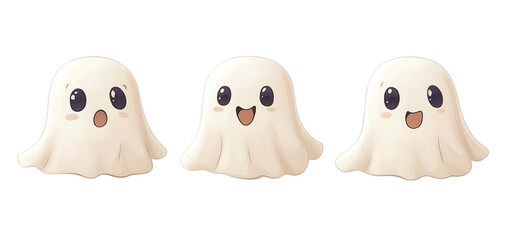 three set of cute ghost isolated transparent background