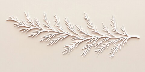 Frozen evergreen twig on a neutral background, Evergreen twig on neutral background