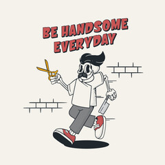 vintage style barber man skull illustration
