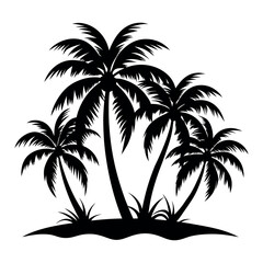 Fototapeta premium Palm Tree Silhouette Vector Illustration on Small Island Isolated on White Background