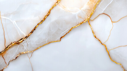 Elegant marble texture featuring white background with striking golden lines, creating luxurious and sophisticated appearance. Perfect for design and decor inspiration