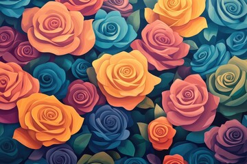 Vibrant assortment of roses on a white backdrop, Colorful bouquet of roses on a white background