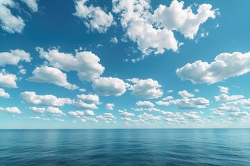 Obraz premium Expansive Blue Ocean with Puffy White Clouds in a Clear Sky