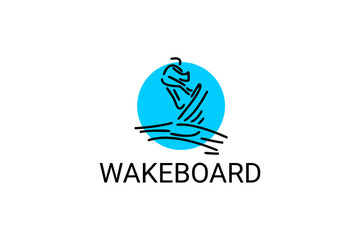 wakeboard sport vector line icon. a wakeboarders playing wakeboard in the water. sport pictogram, vector illustration.