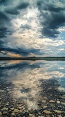 Obraz premium Dramatic Storm Clouds Reflecting on Calm Water