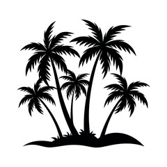 Palm Tree Silhouette Vector Illustration on Small Island Isolated on White Background
