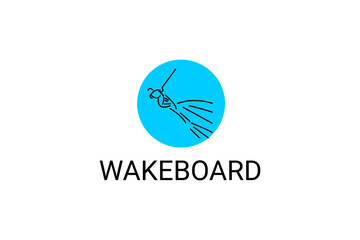 wakeboard sport vector line icon. a wakeboarders playing wakeboard in the water. sport pictogram, vector illustration.