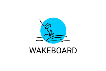 Fototapeta premium wakeboard sport vector line icon. a wakeboarders playing wakeboard in the water. sport pictogram, vector illustration.