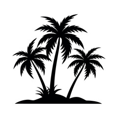 Fototapeta premium Palm Tree Silhouette Vector Illustration on Small Island Isolated on White Background
