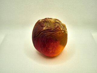 Moldy rotten peach on a white background