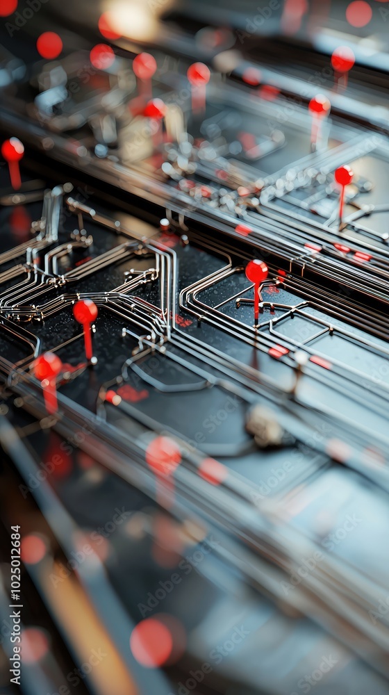 Poster dynamic 3d subway map illustration with red points of interest