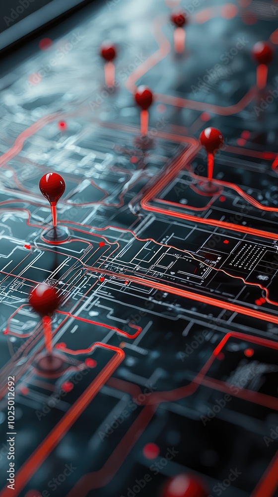 Aufkleber dynamic 3d subway map illustration with red points
