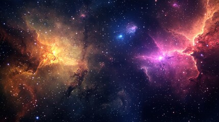 Naklejka premium Vibrant Cosmic Nebula in Deep Space with Stars and Galaxies, Ai Generation