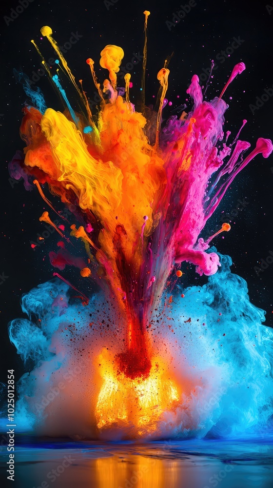 Poster dynamic explosion in vibrant colors and patterns