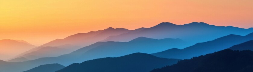 Obraz premium Sunset over mountains with vibrant colors, peaceful scene.