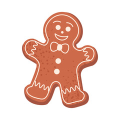 Gingerbread man Christmas cookies vector Illustration isolated on a white background. Homemade cookies. Holiday Xmas cartoon dessert. Cute modern hand drawn gingerbread man in icing-sugar.
