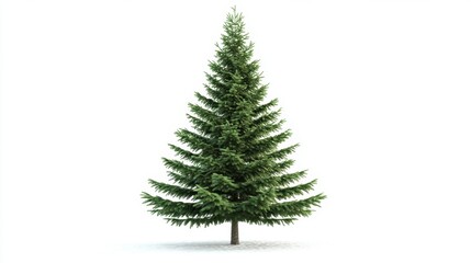Fototapeta premium Tall green fir tree, isolated on a pure white background, representing the beauty of nature or a traditional Christmas symbol