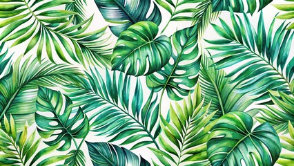 Tropical exotic green palm leaves floral background pattern