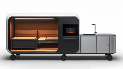 A photograph showcasing a beautifully designed sleek and modern white kitchen with seamless arrangement of high end appliances clean lines and a minimalist yet inviting atmosphere