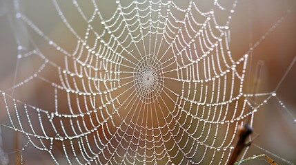 A spider web with dew drops.