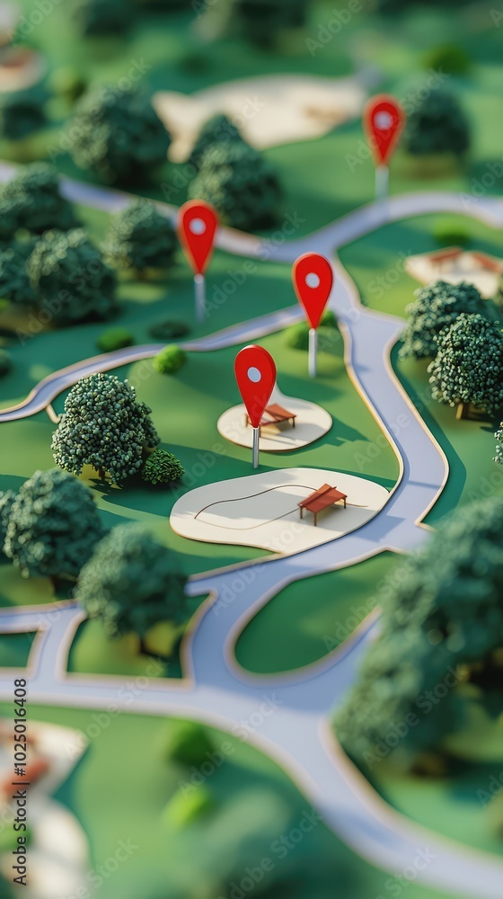 Poster modern 3d map of park with red pointers