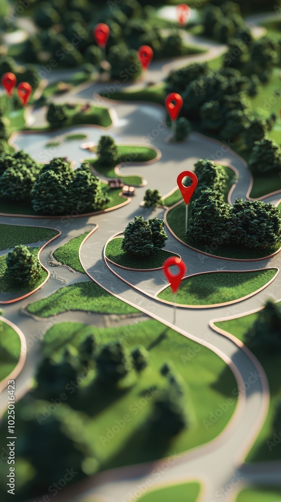 Poster modern 3d park map with navigation pointers