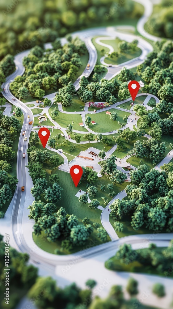 Poster modern 3d map of park with red pointers