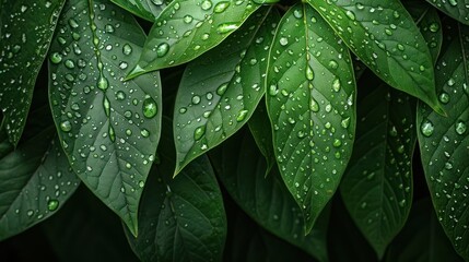 Close-up of green leaves with water droplets.