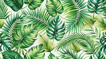 Tropical green palm leaves seamless pattern
