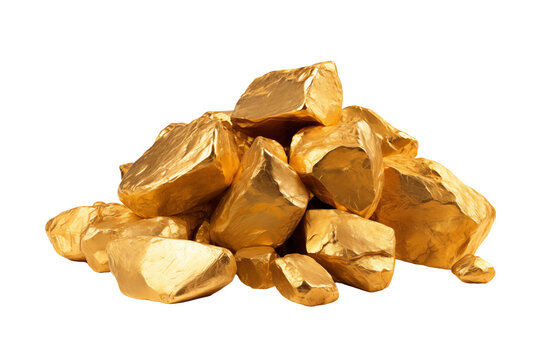 gold nuggets isolated on transparent or white background, png