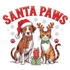 Holiday dog and cat illustration

