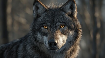 Fototapeta premium Majestic wolf with piercing golden eyes in natural habitat