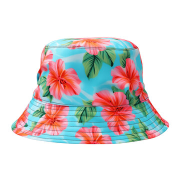 vibrant tropical print bucket hat isolated on transparent or white background, png
