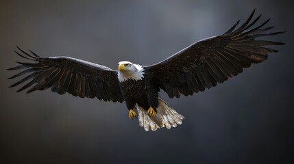 Fototapeta premium Majestic bald eagle soaring in the sky