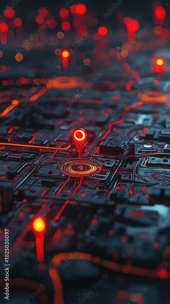 Poster Futuristic 3D City Map Rendering with Dynamic Elements