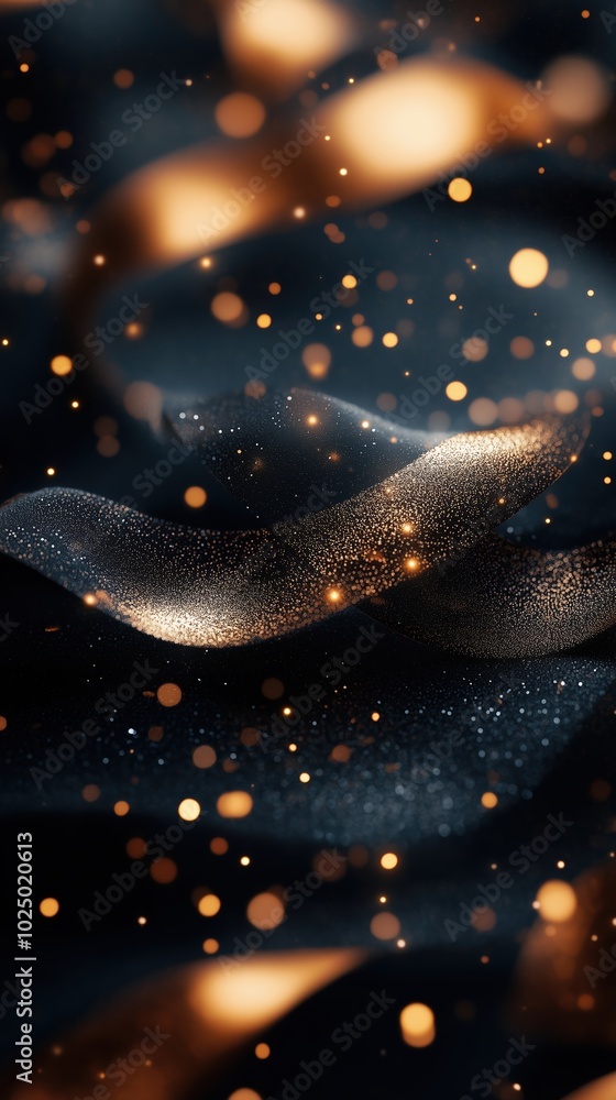 Poster abstract waves and golden lights create a mesmerizing visual with a dynamic, flowing pattern against