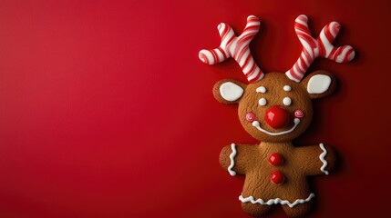 Naklejka premium Gingerbread reindeer with candy antlers. AI generated illustration.