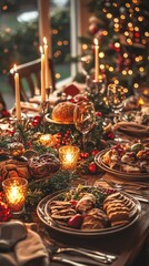 Elegant European Christmas Dinner Table Setting