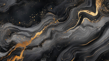 Obraz premium This luxury abstract marble texture features elegant swirls of black, gray, and gold, perfect for creating opulent backgrounds in design projects. Ideal for upscale branding or modern decor.