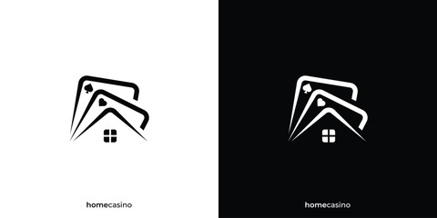 Home Casino Logo. Home House and Playing Card with Minimalist Style. Poker House Logo, Icon, Symbol, Vector, Design Inspiation.