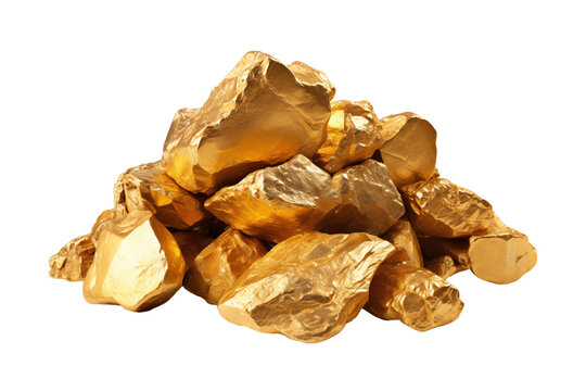 Shimmering gold nuggets isolated on transparent or white background, png