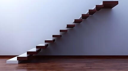 Striking image showcasing a contemporary architectural staircase with clean minimalist white steps and sleek black metal railings set against a crisp monochromatic wall background  This stylish