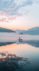 Fototapeta premium Serene Paddleboarder Practicing Yoga at Sunrise