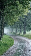 Fototapeta premium Tranquil Countryside Path Amidst Gentle Rain