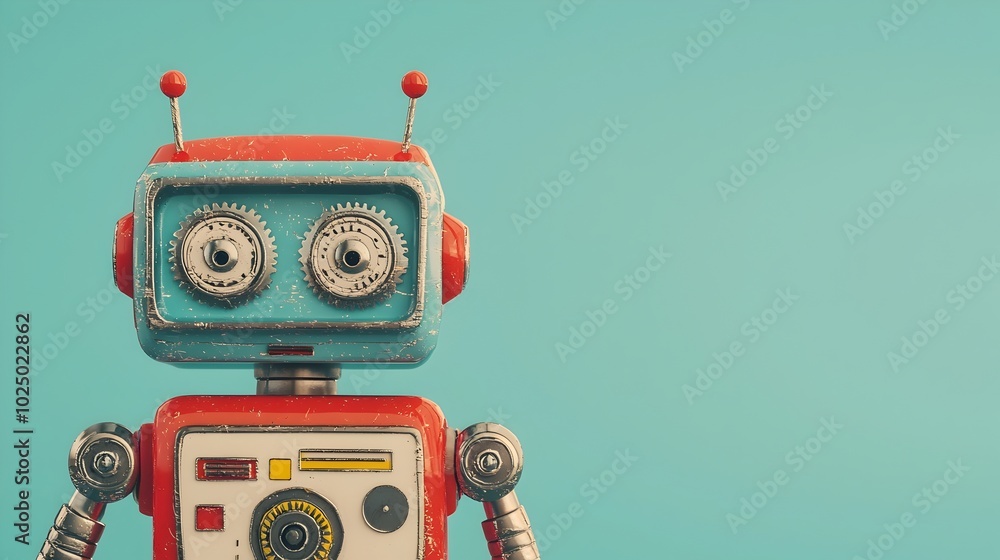 Aufkleber captivating 3d rendering of a vintage wind up robot showcasing its shiny metallic surface intricate 