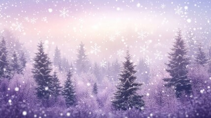 Naklejka premium Snowflakes falling in a dreamy Christmas forest. AI generated illustration.