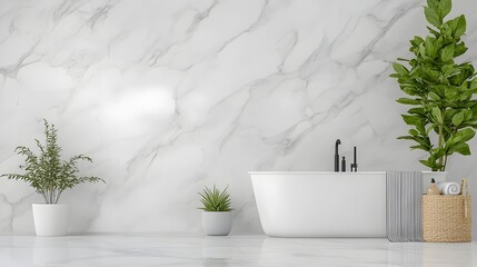Luxurious marble bathroom featuring a modern design with sleek black fixtures and a beautiful freestanding white bathtub creating an elegant and sophisticated ambiance for a premium living experience